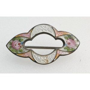 Antique Signed FA Hermann Sterling Silver & Enamel Brooch With Pink Flowers